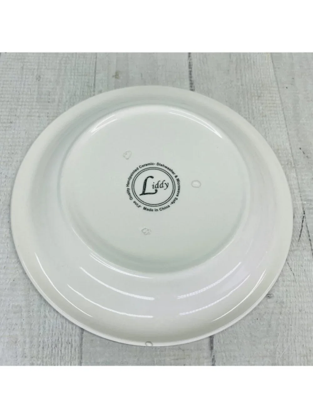 Liddy GREEN PLANTS Hand Painted Blue Trim Ceramic Salad Snack Round Plates Set 6